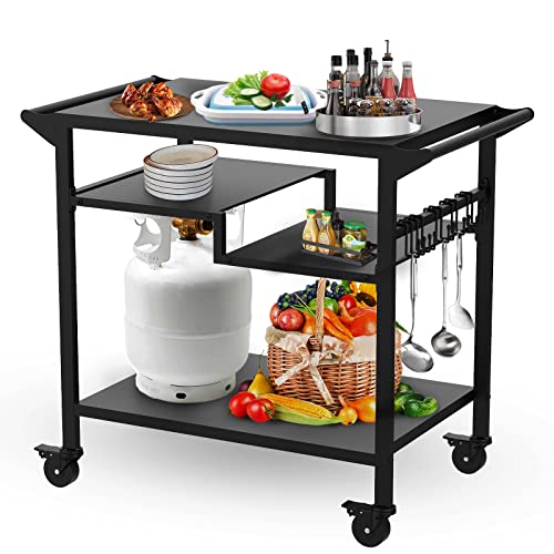 Three-Shelf Movable Outdoor Dining Cart Table