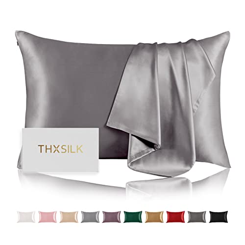 THXSILK 100% Mulberry Silk Pillowcase - Grey, Queen Size 20"x30