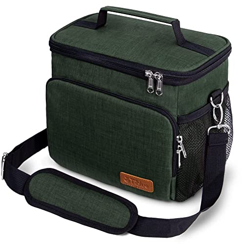 Tiblue Insulated Lunch Bag for Women/Men - Reusable Lunch Box for Office Work School Picnic Beach - Leakproof Freezable Cooler Bag with Adjustable Shoulder Strap for Kids/Adult(Medium, Retro Green)