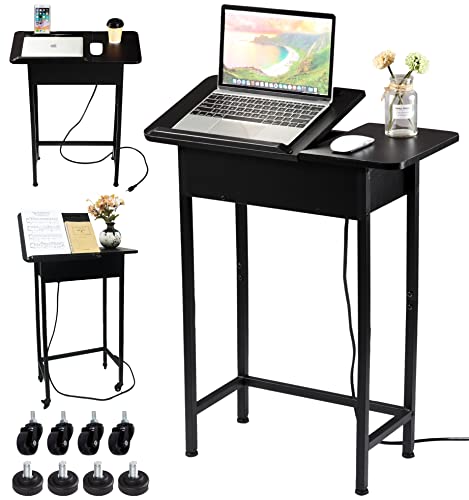 Tilting Top Laptop Cart with Storage & Power Outlet