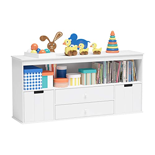 Timy 2-Drawer Wood Toy Organizer & Kids Bookshelf, White