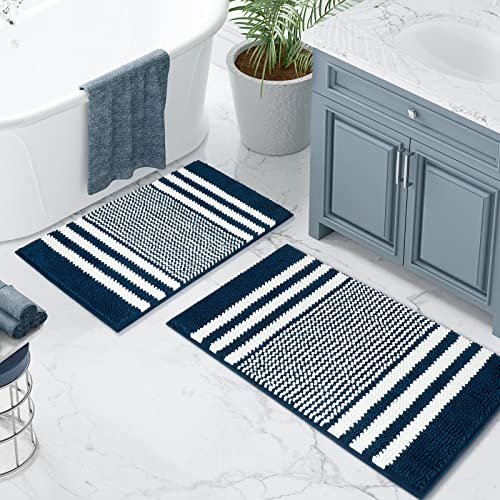 Soft Chenille Bathroom Rugs Set - Navy Blue