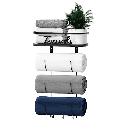Tinpin Towel Rack with Wood Shelf - Stylish Bathroom Storage Solution