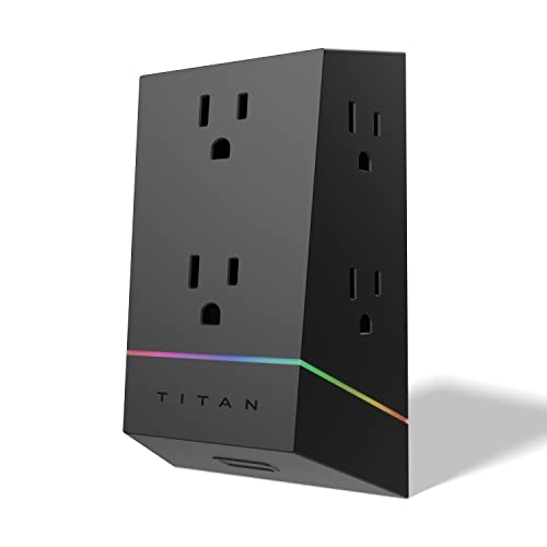 TITAN 6-Outlet Surge Protector with Color-Select LED, Outlet Extender - Black