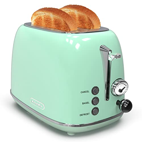 KITCHMIX 2-Slice Stainless Toaster, 6 Settings, Extra Wide Slots (Mint Green)