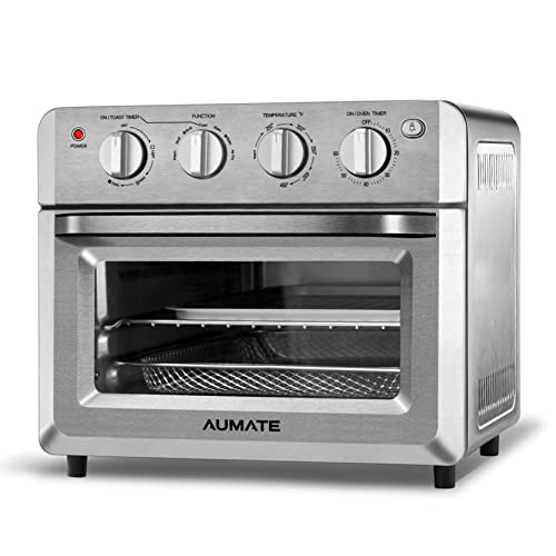Toaster Oven Air Fryer Combo, AUMATE Kitchen in the box Countertop Convection Oven, Airfryer,Knob Control Pizza Oven with Timer/Auto-Off, 4 Accessories and Recipe Included,1550W,19 QT, Stainless Steel
