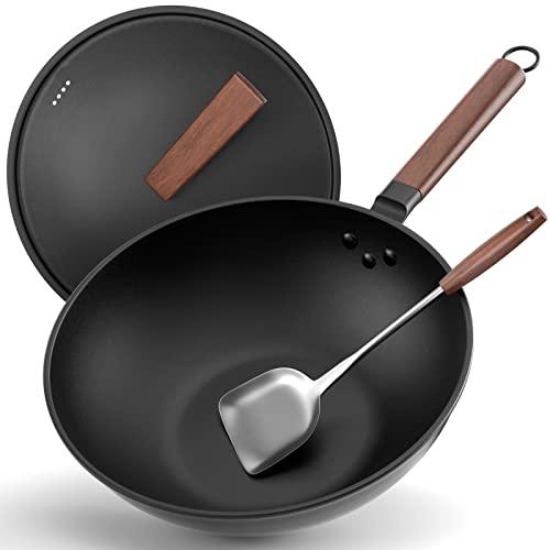 13-Inch Carbon Steel Nonstick Wok with Lid for All Stoves
