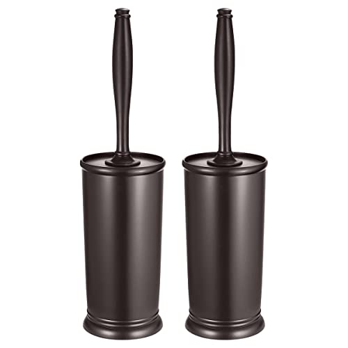 Toilet Bowl Brush Holder Set: 2 Pack Modern Deep Cleaning Bathroom Scrubber with Caddy - Bronze
