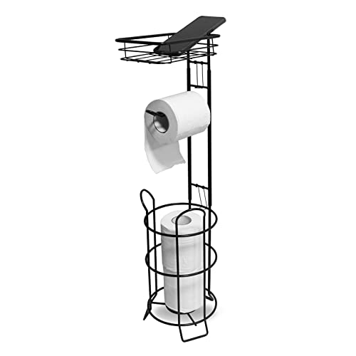 Argatin Bathroom Toilet Paper Stand with Top Shelf - Black