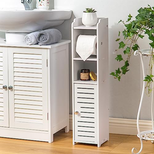 VIAGDO Over The Toilet Storage Cabinet, Tall Bathroom Cabinet Organizer  with Cupboard and Adjustable Shelves, Freestanding Toilet Shelf Space Saver