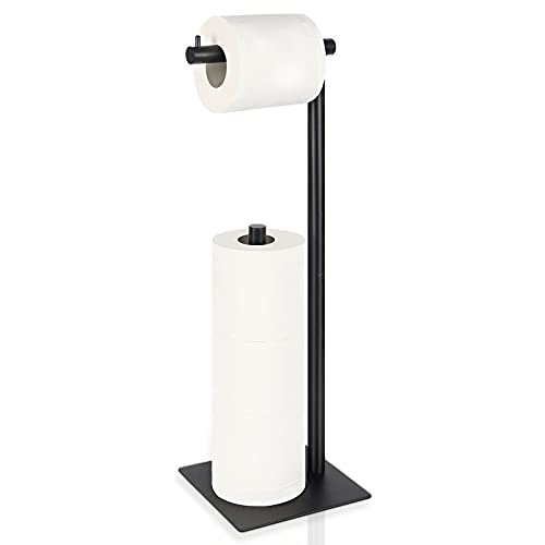 Toilet Paper Holder Stand Toilet Paper Roll Holder Stand Freestanding Black Toilet Paper Holder for Bathroom Toilet Tissue Storage Holder Metal