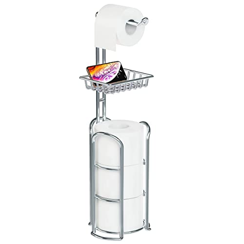 Chrome Bathroom Toilet Paper Stand with Cell Phone Shelf