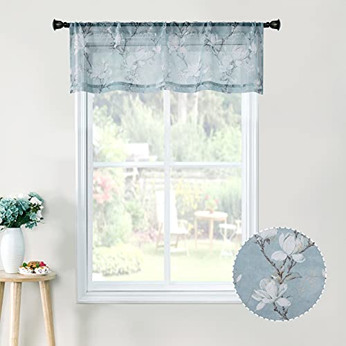 Tollpiz Floral Blue Sheer Valance Curtains