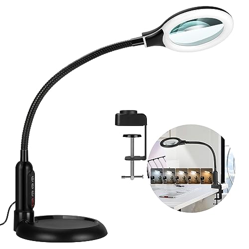 HITTI 10X Magnifying Glass with Light and Stand, 2- in- 1 Flexible  Gooseneck Magnifying Desk Lamp & Clamp, 3 Modes Dimmable Hands Free LED  Lighted Magnifier for Close Work Workbench Crafts Reading 
