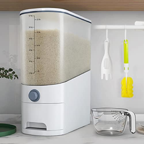 Tomus-UNI Rice Dispenser with Measuring Cup and Sealed Integrated Grain Container