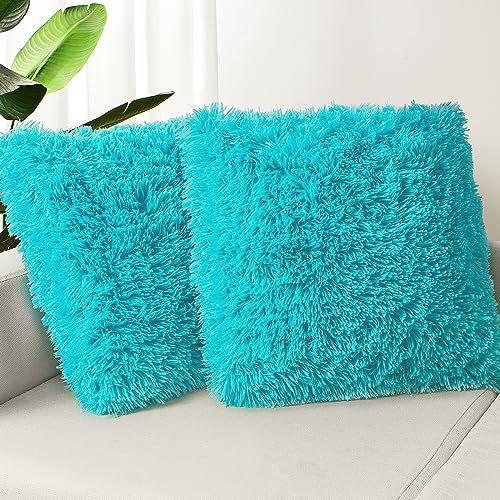 TOONOW Aqua Teal Fluffy Pillow Covers