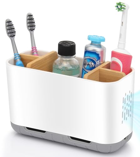 Toothbrush Holder with Bamboo Divider and Drainage