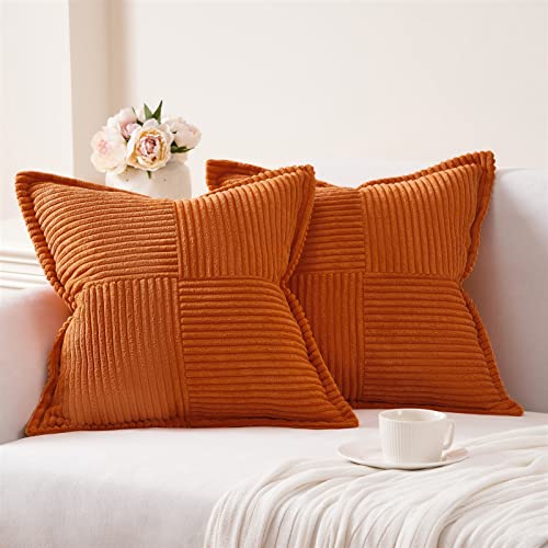 Splicing 18x18 Burnt Orange Corduroy Throw Pillow Cover Set