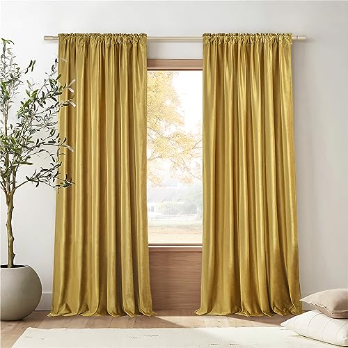 Luxury Gold Velvet 84" Thermal Curtains for Living Room & Bedroom
