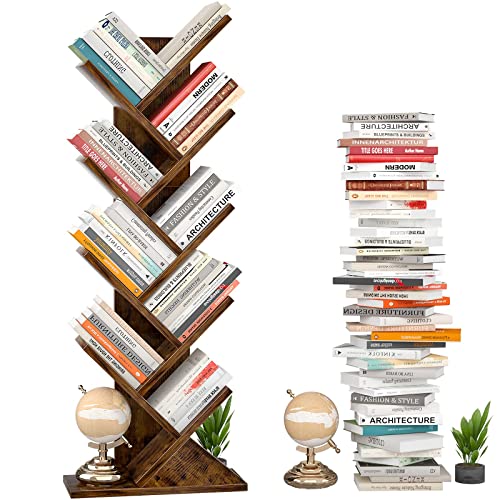 Rustic Brown 9-Tier Tree Bookshelf for CDs, Movies, & Books