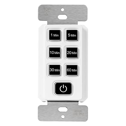TOPGREENER 1-Hour Countdown Timer Switch for Bathroom Fans and Lights - White