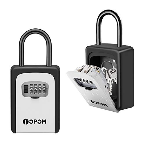 TOPOM Weatherproof Key Lock Box - Portable Security Safe with Resettable Code