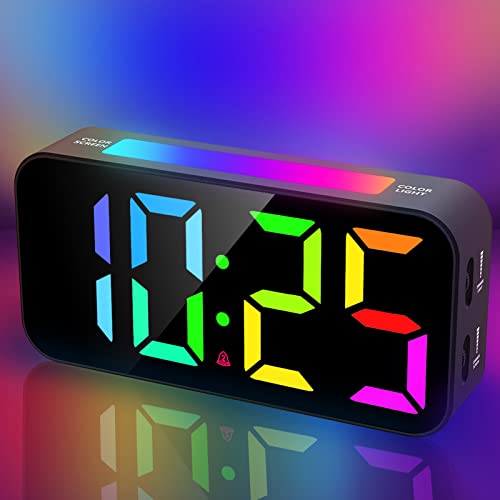 Topski Loud Alarm Clocks for Bedrooms, Digital Clock with Night Light, Large Display, USB Charger, Dual Alarm, Snooze, Dimmable Bedside Clock (RGB)