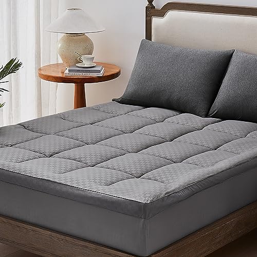 TopTopper Mattress Topper King Size, Cooling Mattress Pad Cover for Hot Sleepers, Extra Thick 5D Snow Down Alternative Overfilled Plush Pillow Top with 8-21 Inch Deep Pocket -78"x80" Dark Grey