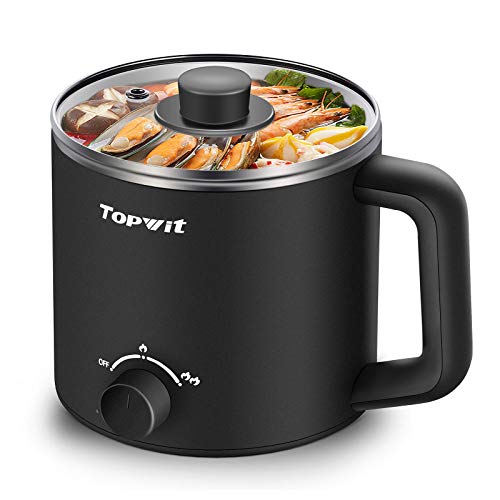 Topwit Hot Pot Electric, 1.5L Ramen Cooker, Portable Non-Stick Frying Pan  for Pasta, Steak, BPA Free, Electric Pot/Cooker with Dual Power Control