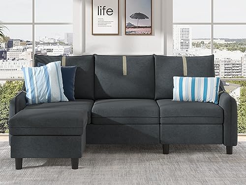 Tornama 80" Modern Linen Fabric 3-Seat L-Shaped Sectional Sofa