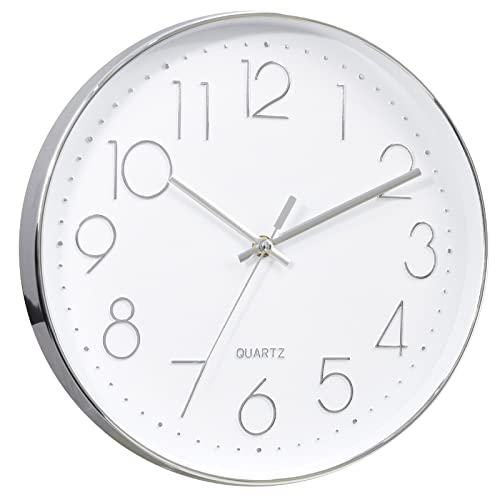 Tosnail 12" Round Silent Wall Clock - Silver Frame