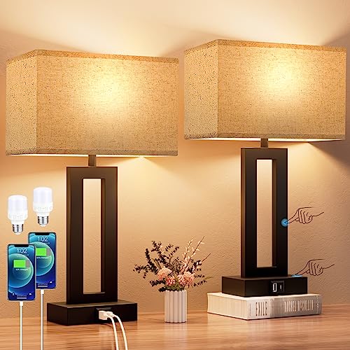ZJOJO Table Lamp Bedside Lamps for Bedroom, Table Lamps Set of 2 Lamp for  Bedrooms Set of 2 with 3 Way Dimmable Using Rocker Switch Nightstand Lamp  Night Lamp with AC Outlets