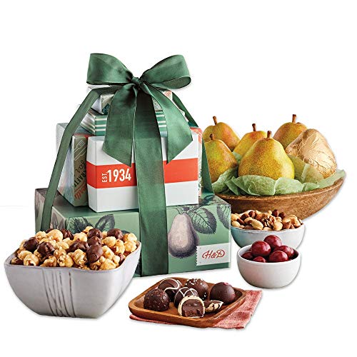 Tower of Treats Pear, Nut, Popcorn and Sweets Gift Tower