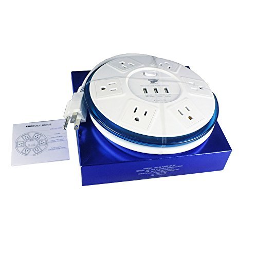 TP Slim 6-Outlet Clear-Blue Round Power Center with USB Ports