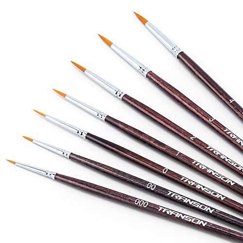 Transon Detail Model Paint Brushes 7pcs for Acrylic, Gouache, Oil, Tempera and Face Painting