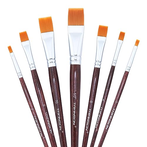 GACDR 1 inch Flat Paint Brushes for Acrylic Painting,12 Pieces Large Synthetic Paint Brushes Bulk with Wooden Handle for Acrylic , Watercolor, Oil , C