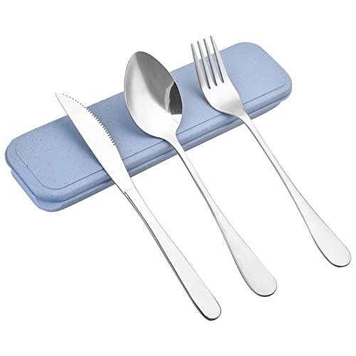 8 Color Travel Utensil Set with Case, Reusable Spoon Knife Forks Box  Utensil Set for Lunch for Adult and Elderly, Service for 8