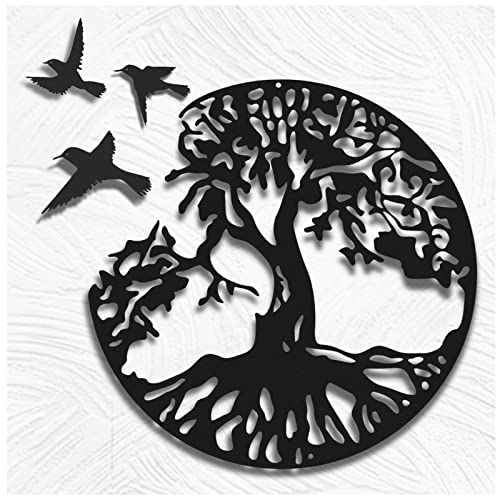 Metal Tree Of Life Wall Decor, Metal Wall Art For Bedroom Living Room  Balcony Porch Garden, Outdoor Wall Hanging Decoration With 3 Birds, 11.8  Inch Ho