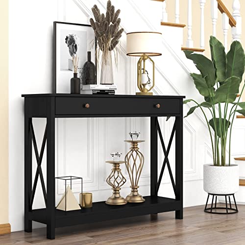 Treocho Oxford Console Table with Drawer and Storage Shelves