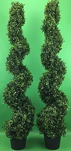 TRESIL 2 Pre-Potted Spiral Boxwood Artificial Topiary Trees