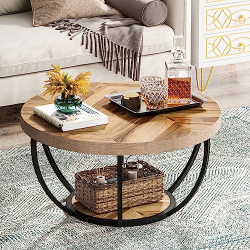 Tribesigns 31.7" Round Coffee Table with Storage Shelves