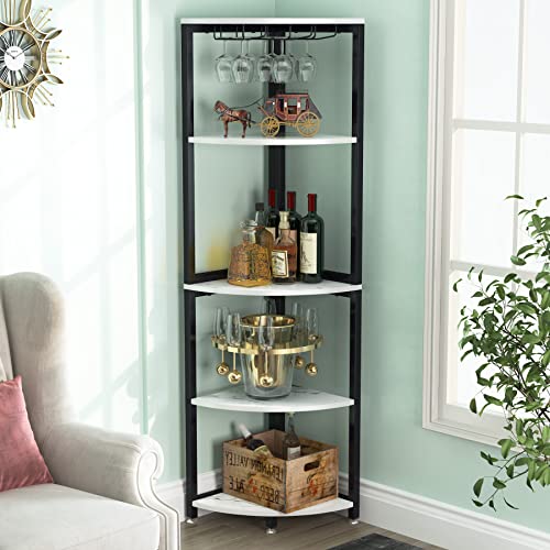 5-Tier Corner Wine Rack and Bookshelf with Storage Display