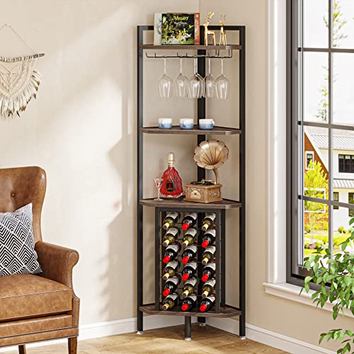 Tribesigns Corner Wine Rack with Glass Holder and Storage Shelves