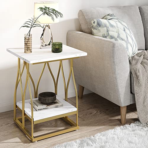 Tribesigns Faux Marble Side Table with 2 Tier Storage