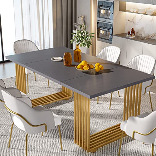 Modern Grey Dining Table for 6-8 People, 70.8 inches Long - Tribesigns