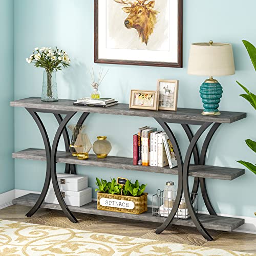 Tribesigns Narrow Console Table with 3 Tier Storage Shelves