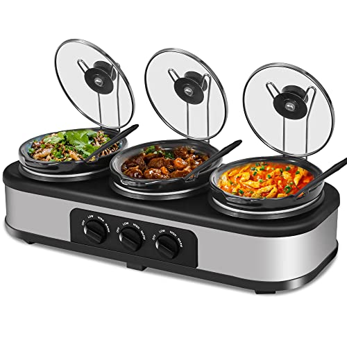 OVENTE Electric Buffet Server & Food Warmer with Temperature Control  Perfect for Parties, Dinners and Entertaining, Three 1.5 Quart Chafing Dish  Set