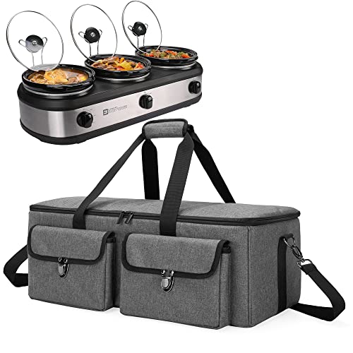 Triple Slow Cooker Carrier with Shoulder Strap and Multi Pockets