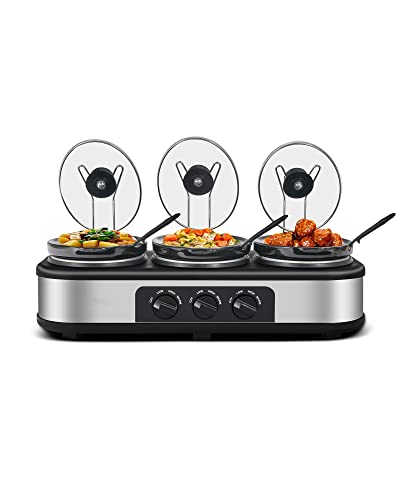 Triple Slow Cooker with Lid Rests and Buffet Servers