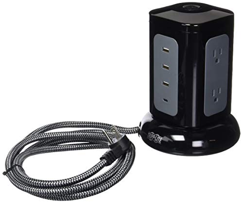 Tripp Lite Surge Protector Tower 6-Outlet 3X USB-A 1x USB C 8ft Cord Black (TLP606UCTOWER)